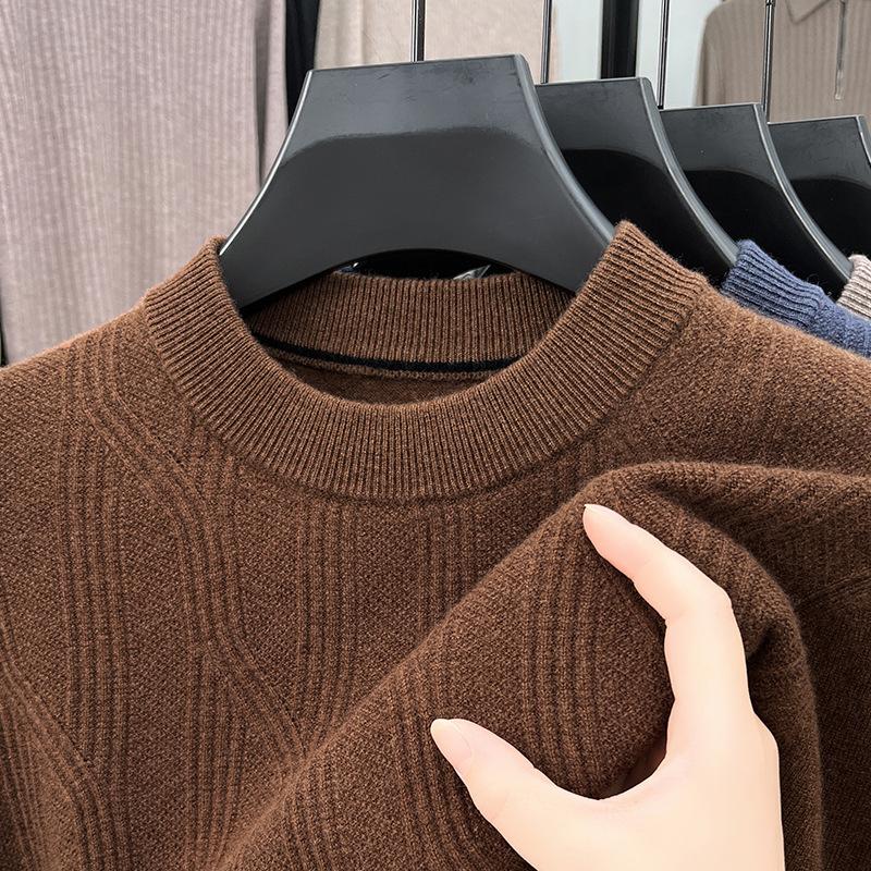 New Autumn and Winter Cashmere Sweater Men's Jacquard Round Neck Thickened Solid Color Wool Sweater