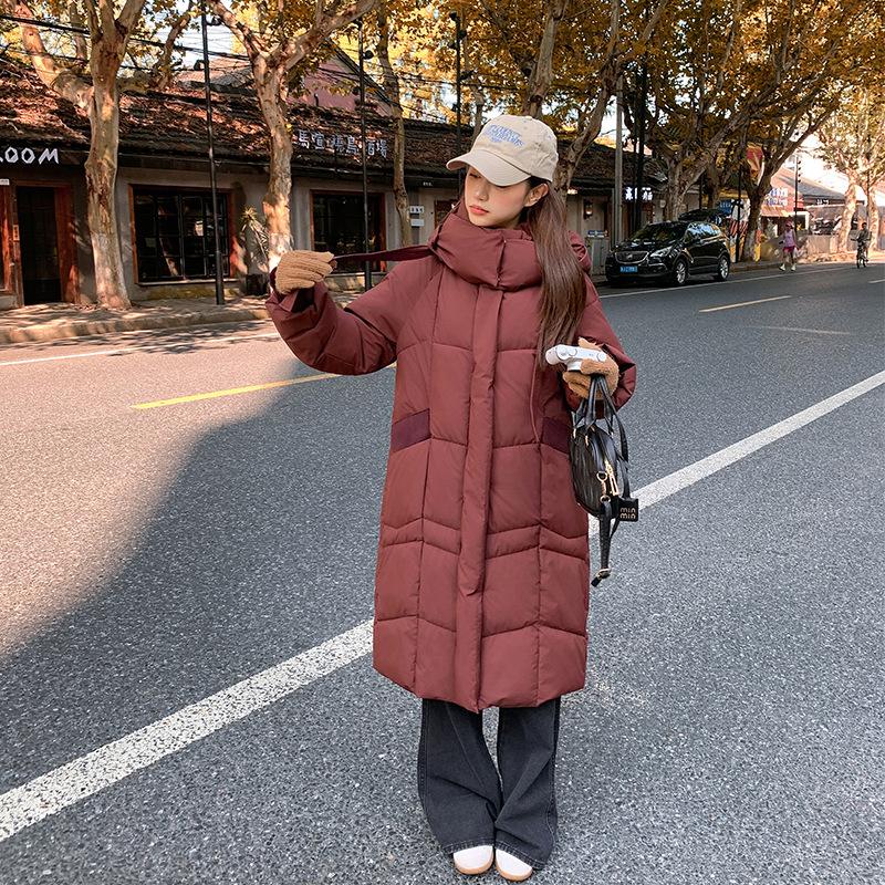 New long down cotton-padded clothes for women's winter fashion hooded knee-length thickened warm cotton-padded jacket