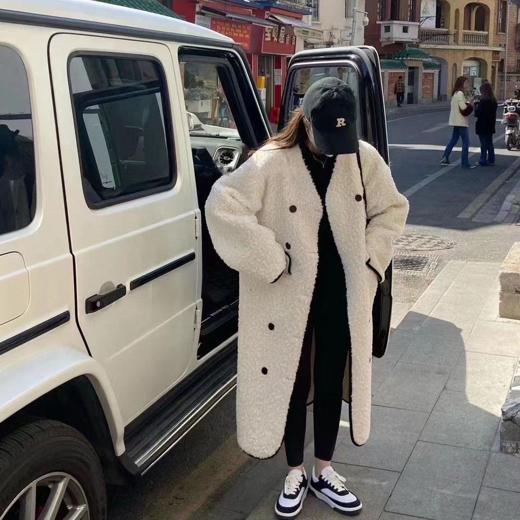 Autumn Winter Women's Shearling Korean-Style Long-Length High-End British-Style Casual Woolen Coat Cardigan