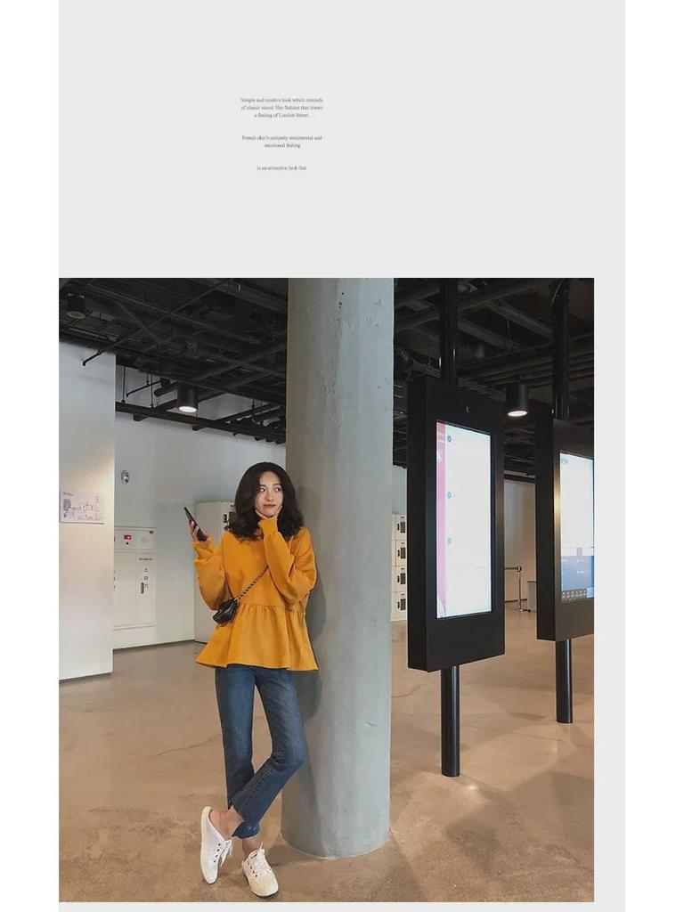 2023 Autumn Korean Women's Loose Casual Long-Sleeve Solid Color T-Shirt Sweater Trend