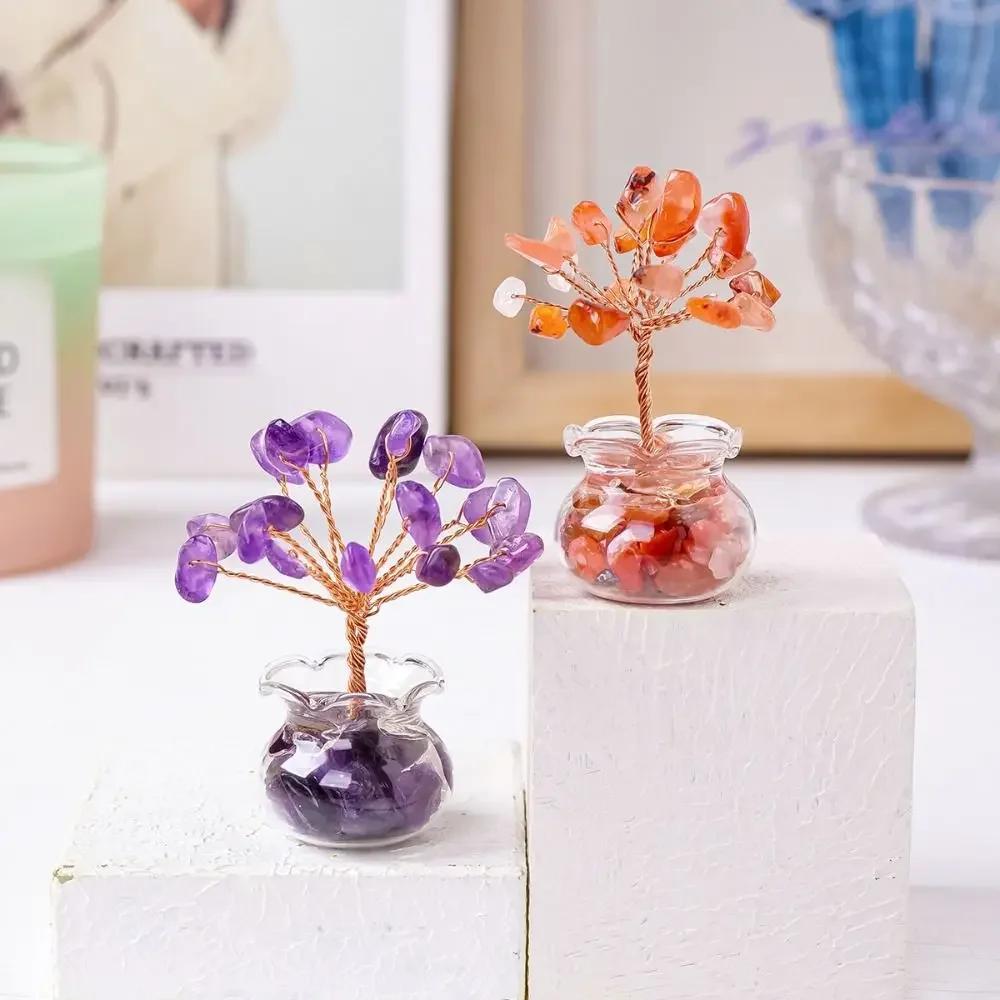 1Pcs Natural Mini Crystal Tree Crystal Macadam Reiki Healing Feng Shui Good Luck Money Tree Positive Energy Artificial Bonsai