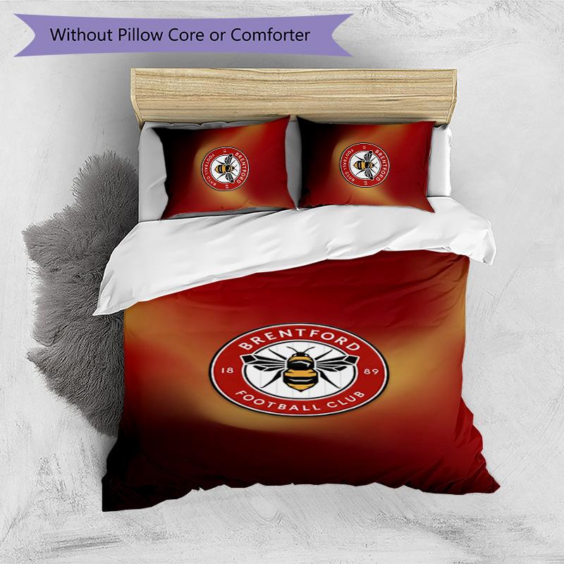 Brentford Football Printed 3 Pieces Bedding Set, Comfortable Skin Friendly Bedroom Duvet Cover Set