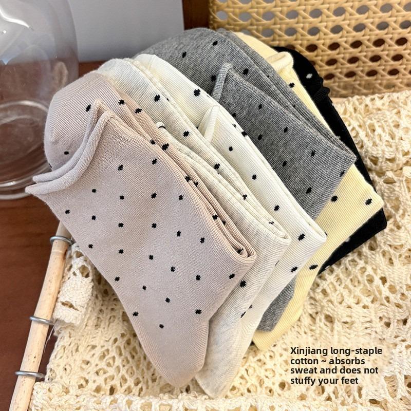 Rolled-edge Polka Dot Summer Women's Thin Breathable Mid-calf Socks, Anti-torn, Bone-free Socks