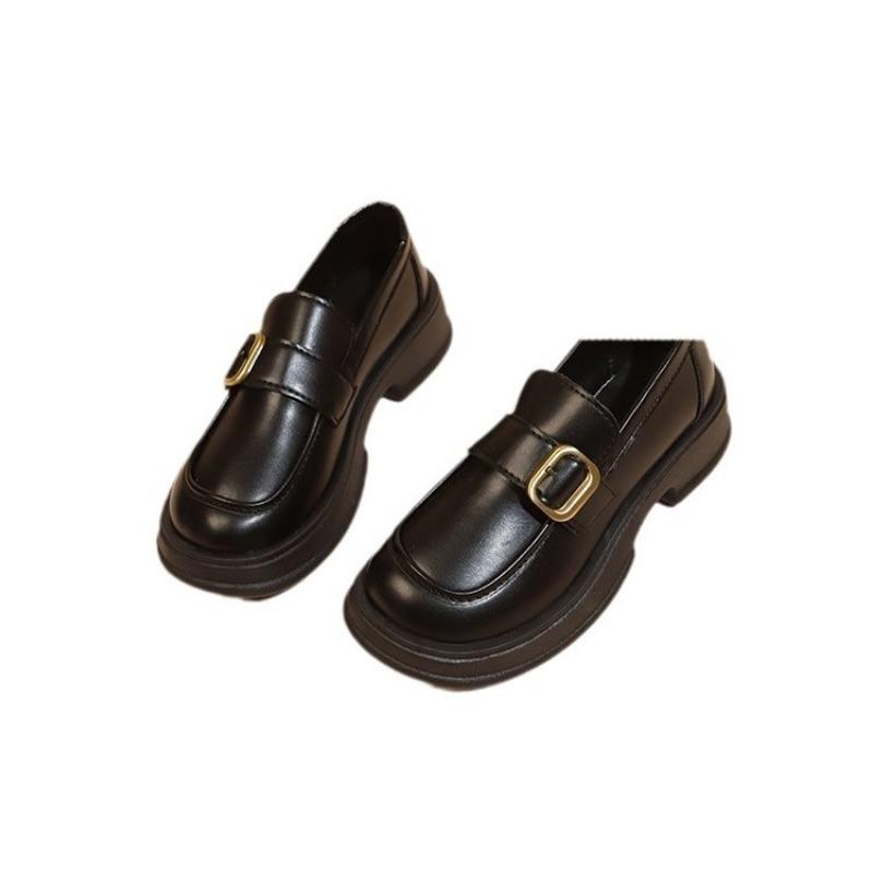 Small leather shoes women's new retro thick heel student versatile one-pedal JK small leather shoes