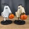 Cute Ghost Statue Vintage Halloween Figurine, Spooky Resin with Pumpkin Whimsical Bucket And Black Cat for Indoor Kitchen Home Decor Table Centerpiece