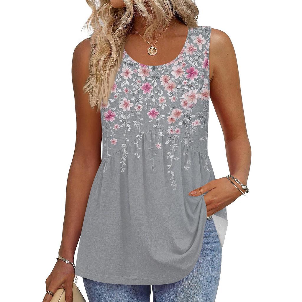 Tanktop mit quadratischem Kragen, bedruckt, lässig, lockere Passform, ärmelloses Shirt