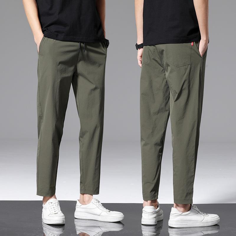 Pánské letní trendy ledové hedvábí rychleschnoucí strečové slim fit devítibodové kalhoty ležérní rovné.