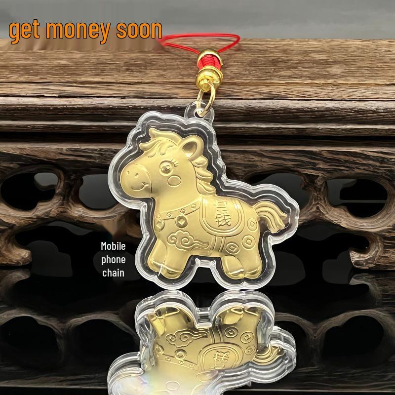 Pure Gold 999 Horse Year Keychain: Zodiac Horse Pendant Gift