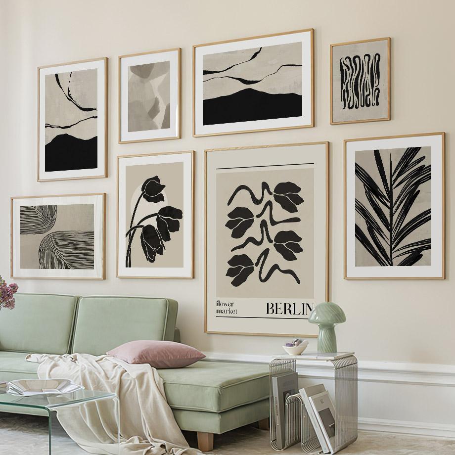 Abstract Lines Face Flower Leaves Wall Art Canvas Painting Black Gray Posters And Prints Pictures For Hotel Bar Room Home Decor