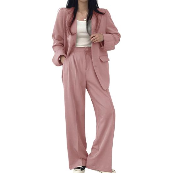 2 ks/sada Dámské kabáty Kalhoty Set Formální Business Styl Dlouhý rukáv Se zářezem Límec Jednořadá Cardigan Bunda Vysoký pas Široká noha Jednobarevné kalhoty