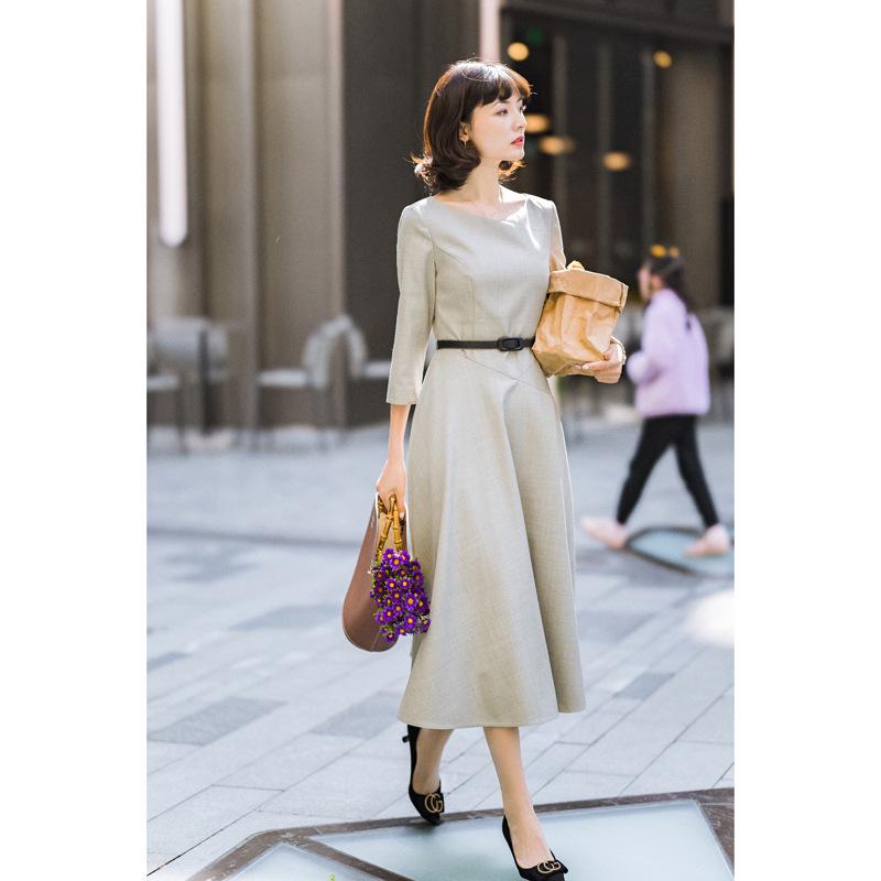 

Women s Retro Long-Sleeve Round-Neck Dress for Spring & Autumn Large