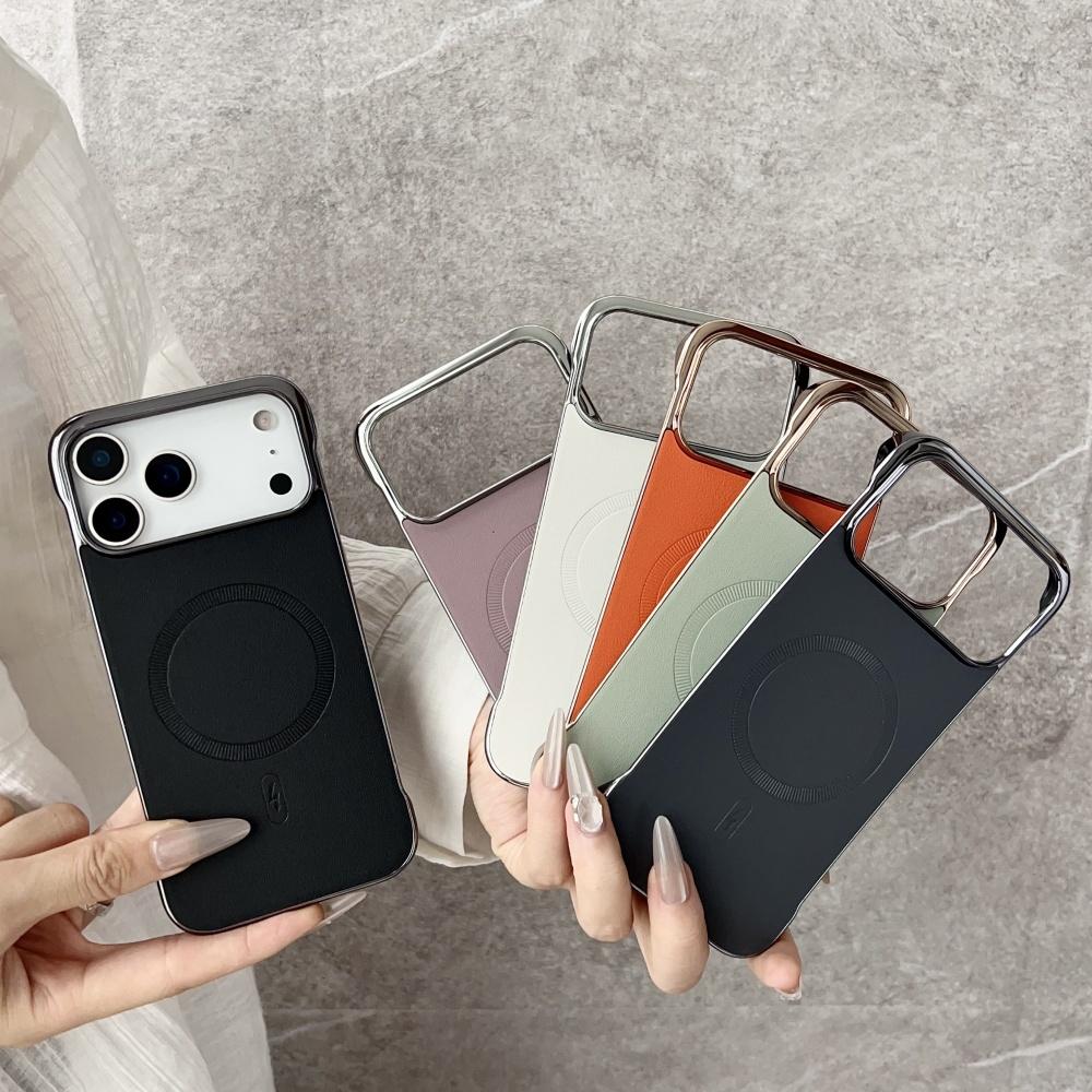 Plating Frameless Matte Leather Magnetic Case For For Iphone 17 Pro Max 16 13 14 15 Plus For Magsafe Thin Heat Hissipation Cover