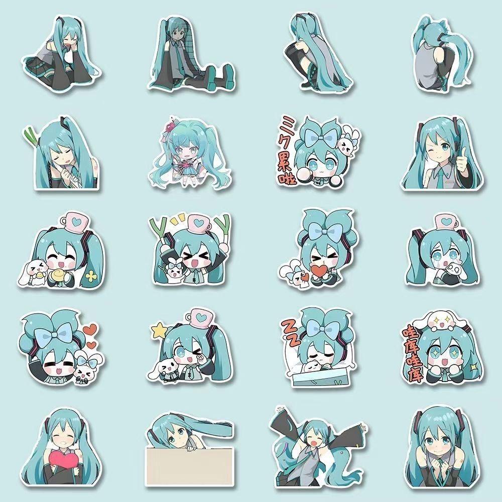 Hot Cute Anime Hatsune Miku Sticker Cartoon Peripheral Waterproof Stickers Mobile Phone Water Cup Decoration Gifts DIY Kid Friendly Entertaining Fun