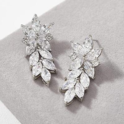Huitan High Quality Cubic Zirconia Drop Earrings for Women Silver Color Temperament Bridal Wedding Earrings Fashion Jewelry