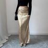 2025 Autumn and Winter New Metal Decorated Pleated Hip Covering Slit Design Slimming Skirt