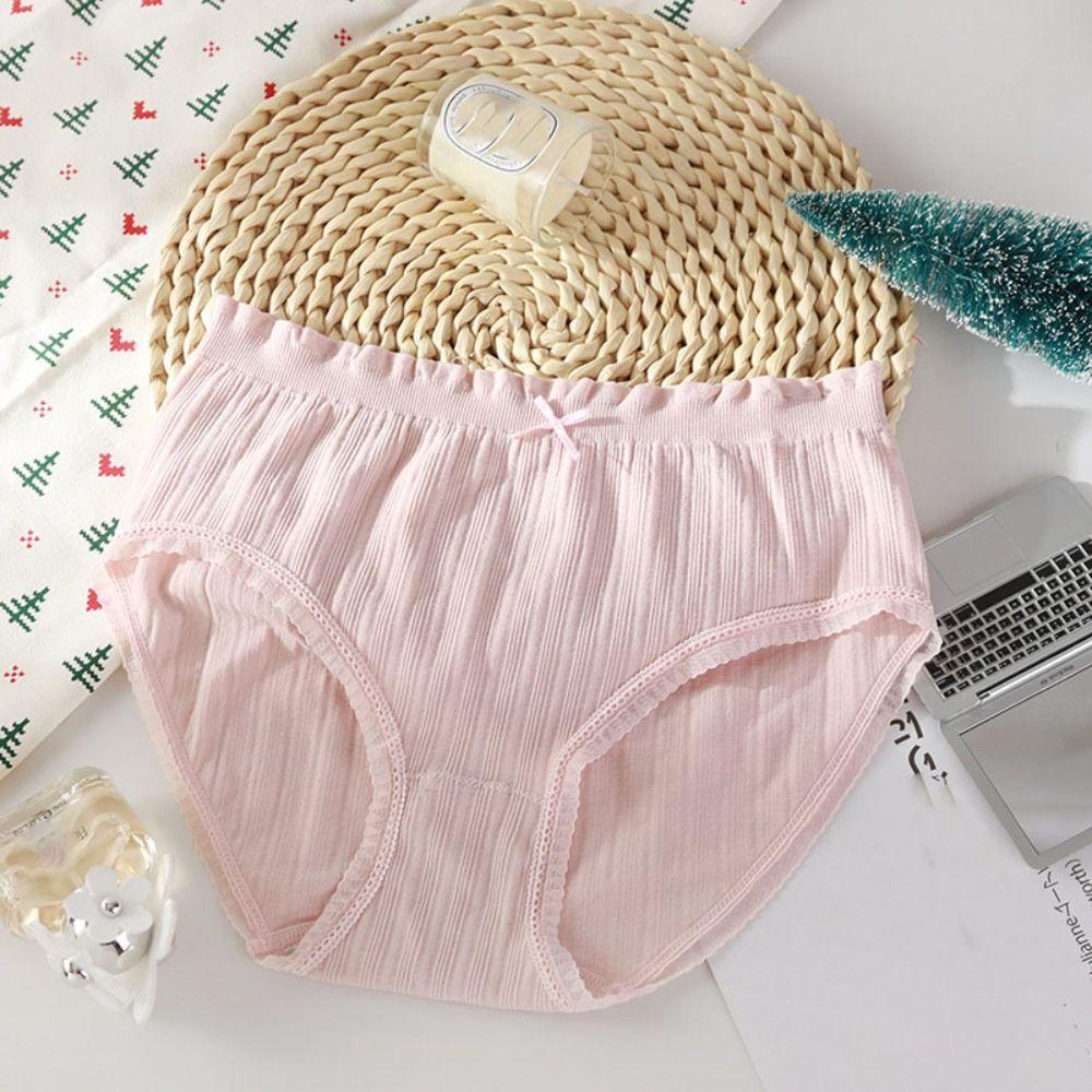 4Pcs Mid Waist Seamless Briefs Cotton Crotch Underwear for Women Fashion Lace Bowknot Panties  Lady