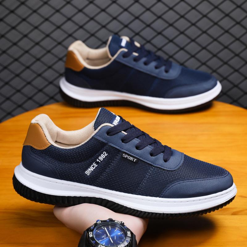 Men's Shoes Spring and Autumn New Leather Mesh Casual Student Running Shoes Versatile Breathable Lightweight Men's Sports Shoes