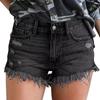 Women's Solid Color Casual Shorts Versatile Straight Leg Ripped Denim Shorts