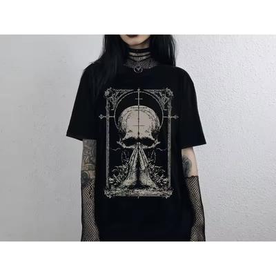 Vintage Gothic Y2K Style T Shirt, Skull Pattern Gothic Style T Shirt, Summer New Unisex Casual T Shirt