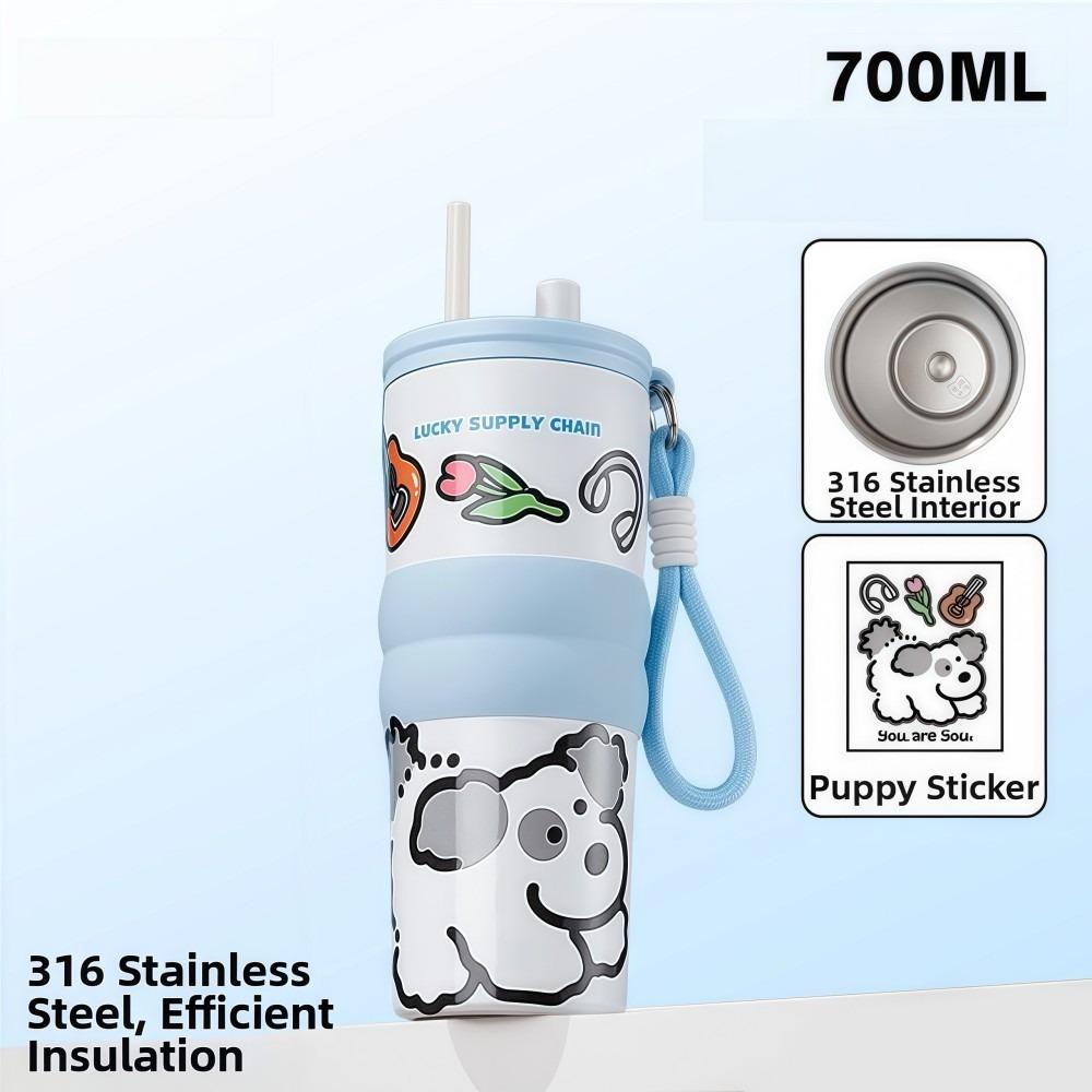 

316 Stainless Steel Vacuum Cup Insulation Cooling 700ML Straw Cup Large Capacity with Lanyard and Sticker Insulated Cup 50ml