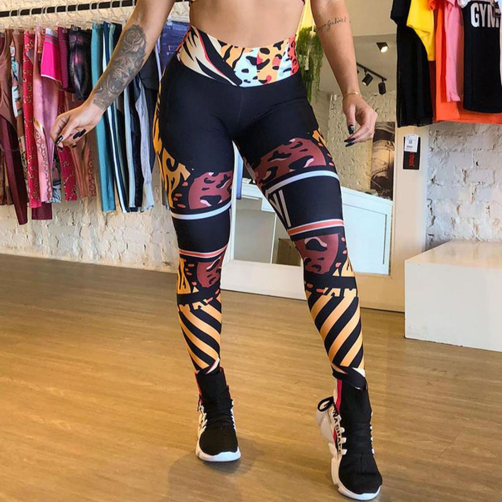 Printed Tight Pants, High Waisted Sports Leggings, Women's Yoga Clothes, Yoga Pants, Elastic Sports Pants