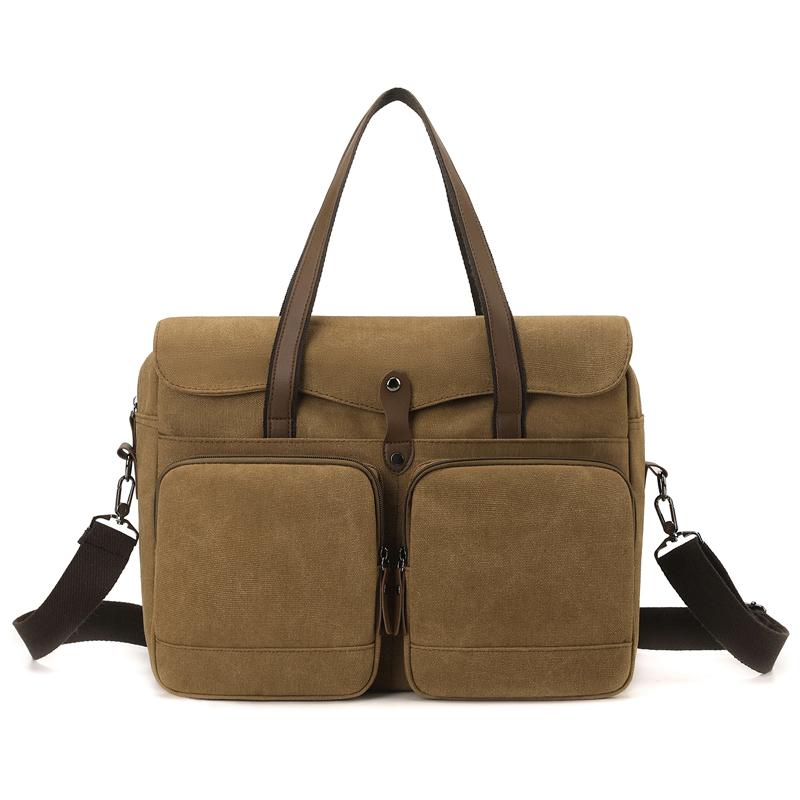 Commuter Handbag Multi-Pocket Men's Bag Large Capacity Crossbody Briefcase Solid Color Canvas Shoulder Bag