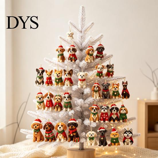 Cuenta Regresiva Navideña Temática de Mascotas Regalos Calendario de Adviento para Perros, Adornos de Acrílico 2D de Razas, Caja de Regalo de Navidad de 24 Días para Niños Calendario para Dueños con 24 Cachorros