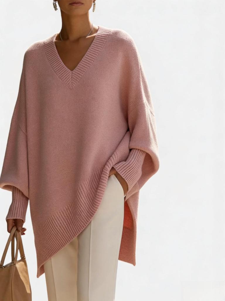 Women's European & American Autumn/Winter Round Neck Pullover Knitwear - Loose Fit, Solid Color Dress