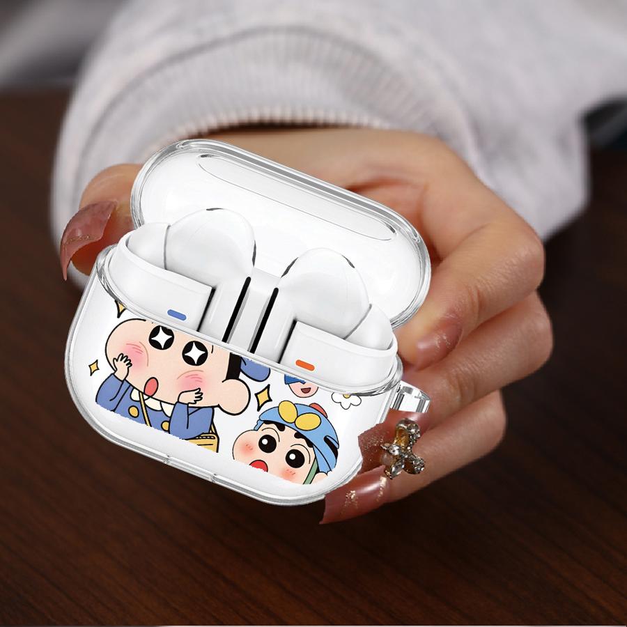 Cartoon Crayon Shin-Chan Case For Samsung Galaxy Buds 4 Pro Live 4Pro 2Pro 3 FE 3Pro 2 Clear Earphone Cases Cover With Hook