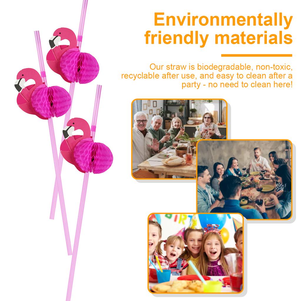 50 Pcs Paper Drinking Straw, 3D Fruit Paper Straws Pineapple Flamingo Design Striped Bars Decors Hawaiian Beach Party Straw