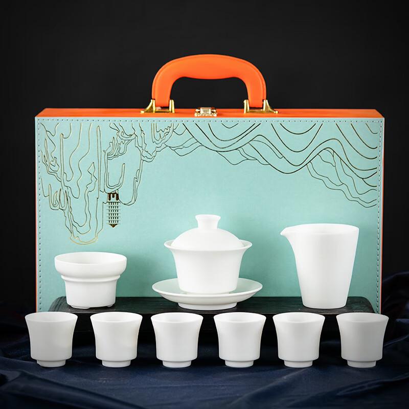 Pure White Mutton Fat Jade Porcelain Unglazed Tea Set