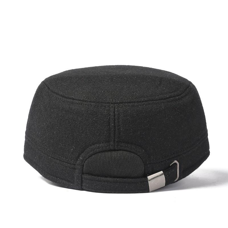 Autumn Winter Hat Men's Velvet Thick Military Caps Wool Dad Hat Middle-Aged and Elderly Outdoor Windproof Ear Protection Warm Flat Top Hat