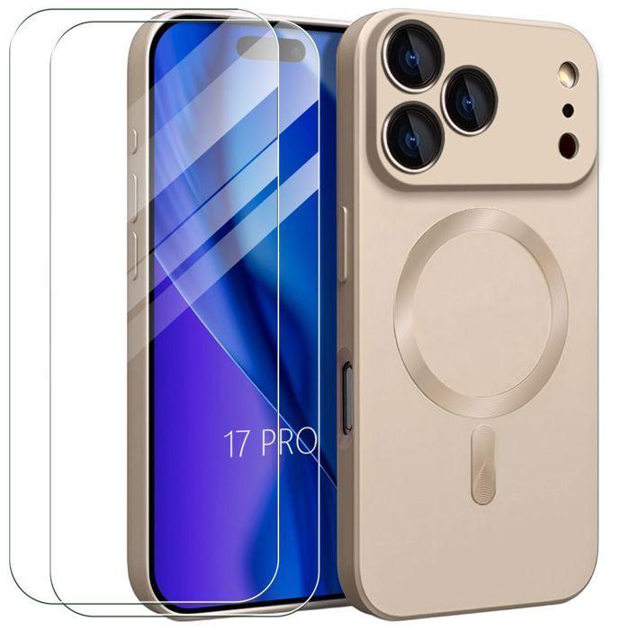 Coque de Protection - E.F.Connection - pour iPhone 17 Pro - avec Anneau Magnétique Doré - 2 Verre Trempé