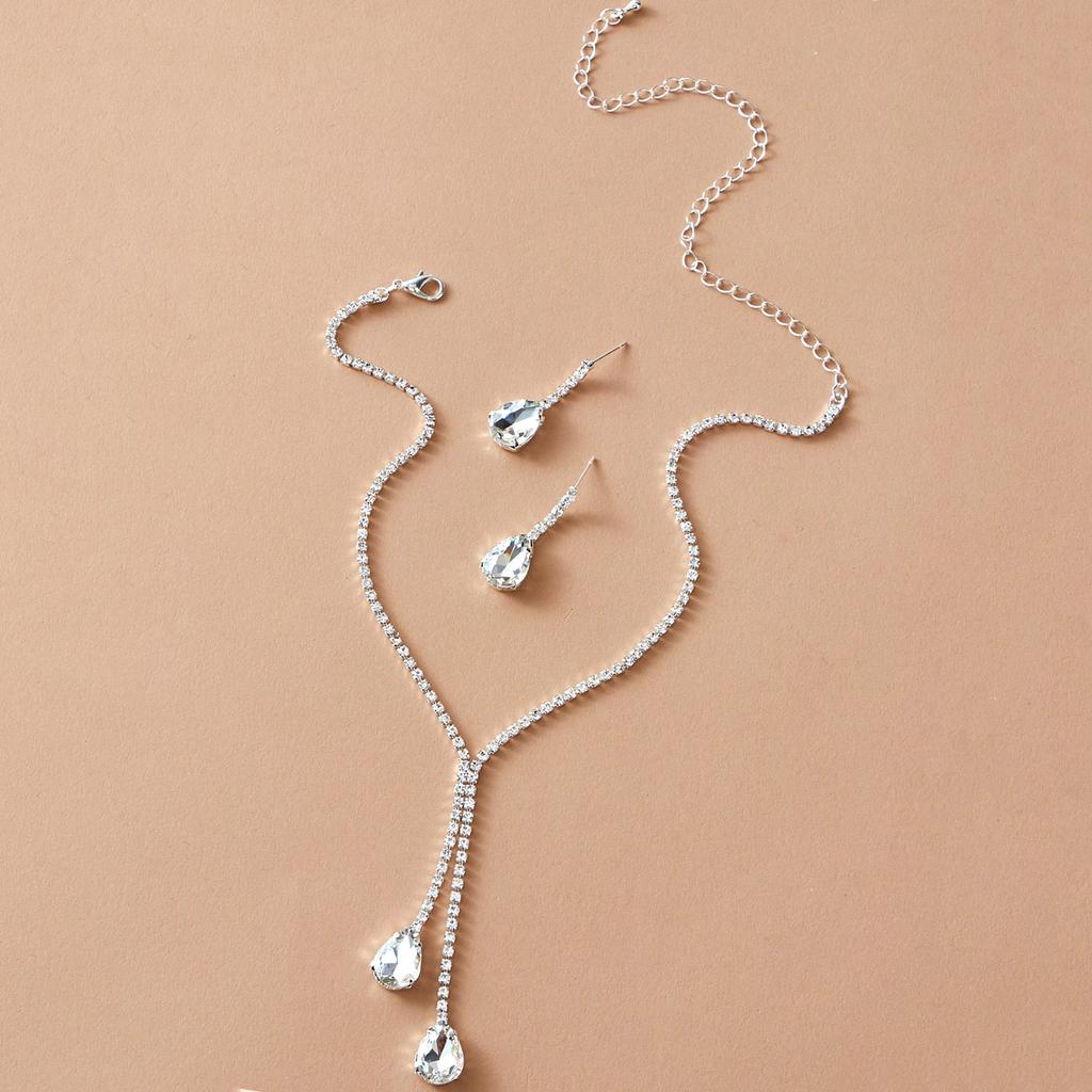 Korean Fashion, Trend Sparkling Rhinestone Water Droplets, Bride Full of Diamonds, Bridal Accessories, Necklaces, Earrings, Sets