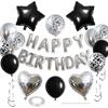 Black Gold Happy Birthday Decorations Balloon Kit with Banner Foil Heart and Star Valentine's Day Wedding Party Balloons