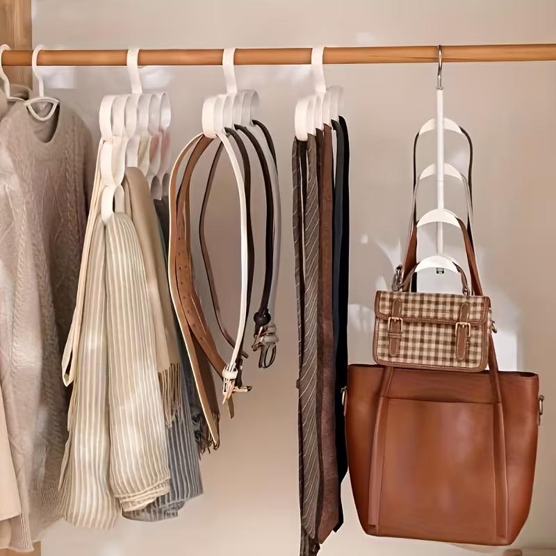 1PC No-Drill Rotating Bag Hanger Hooks-360° Rotating Multi-Functional Wardrobe Organizer,White Plastic Space-Saving Storage Rack
