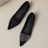 Women's Black Suede Pointed Toe Flats with Rhinestones