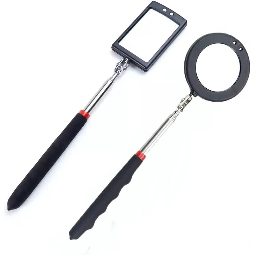2Pcs Telescopic Inspection Mirror with LED Battery Lighting Telescopic Up To 88cm