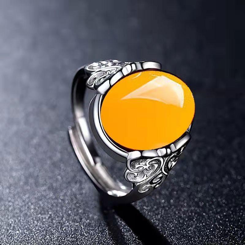 Silver-Plated Hetian Jade  Green Ruby Adjustable Ring for Women – Trendy Korean-Japanese Style, Perfect Birthday Gift Adjustable Open