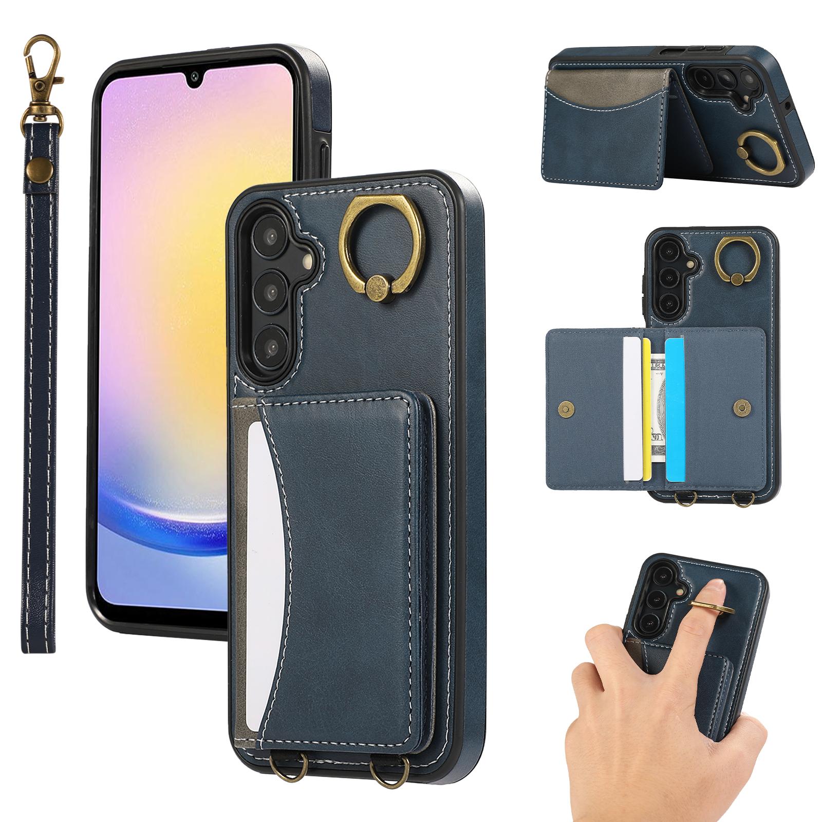 

Для Samsung Galaxy A05s 4G Задня кришка з ПУ-шкіри з тримачем для карток та підставкою, чохол для телефону з ремінцем на зап ястя B