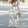Summer Casual Women's Printed Sleeveless Top Elastic High-waisted Trousers Two Sets