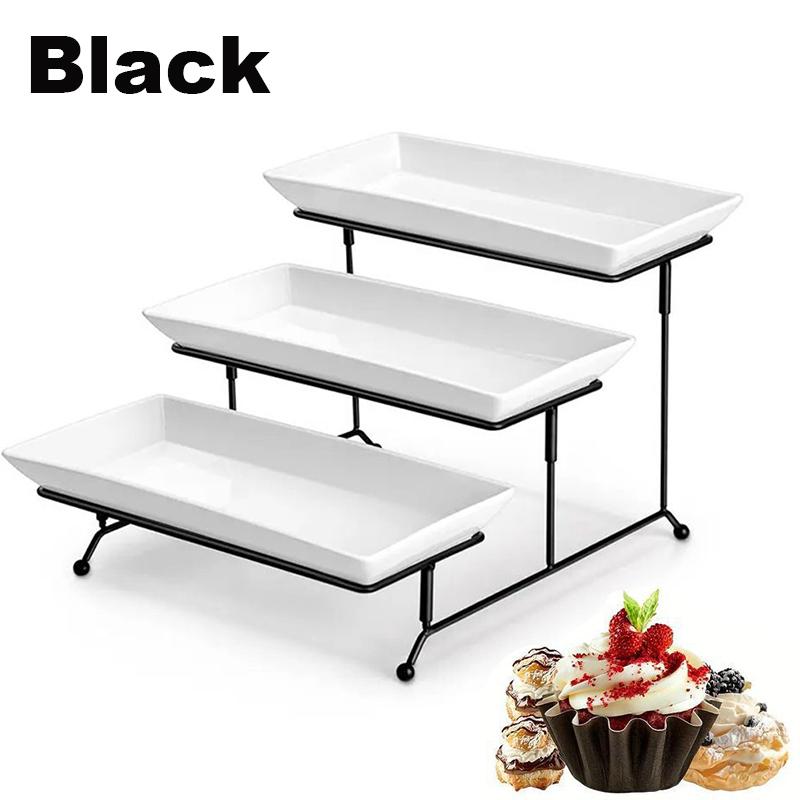 3 Tier Rectangular Serving Platter Modern Pastry Display Stand Versatile Cake Fruit Serving for Party Wedding Buffet Table чёрный