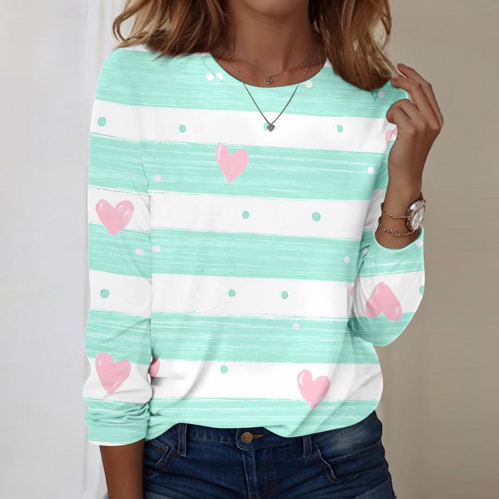 Women's Casual Long-sleeved Valentine's Day Printed Round Neck Top