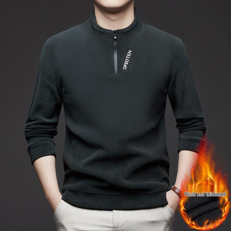 Men's Plush Half-Zip Stand Collar Fleece Sweatshirt for Autumn/Winter