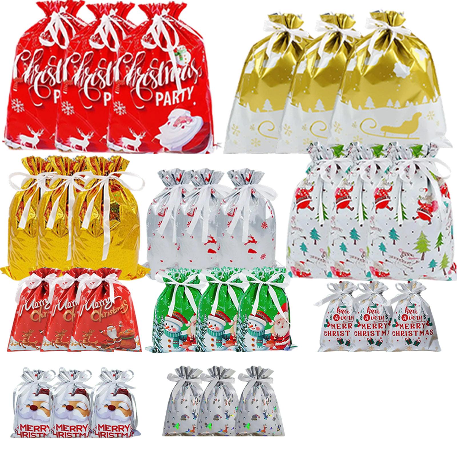 

Drawstring Christmas Gift Bags, New Foil Gift Bags, Decorative Gift For Holiday Celebrations, Portable Multicolor Gift Pouches For Kids One Size