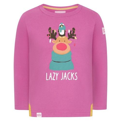 Lazy Jacks Girls Reindeer Long-Sleeved T-Shirt