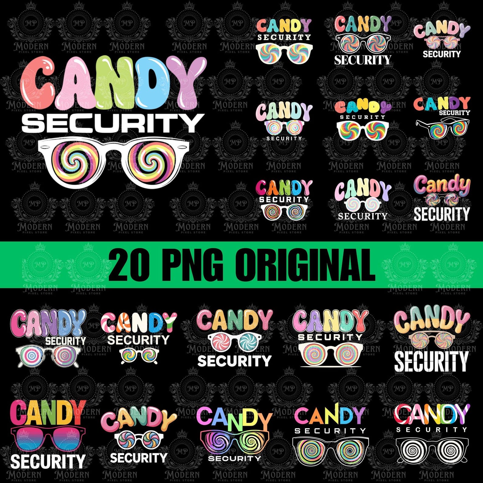 20 Candy Security Digital Design, Cute Colorful Sweet Treat Design, Halloween Printable Clipart, Funny Slogan Digital Download, SVG PNG XL