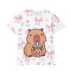 Children's T-Shirt Girl Capybara Printed Little Girl Clothes Short Sleeve Children Top O-Neck Tight T-Shirt Fashion Girl T-Shirt