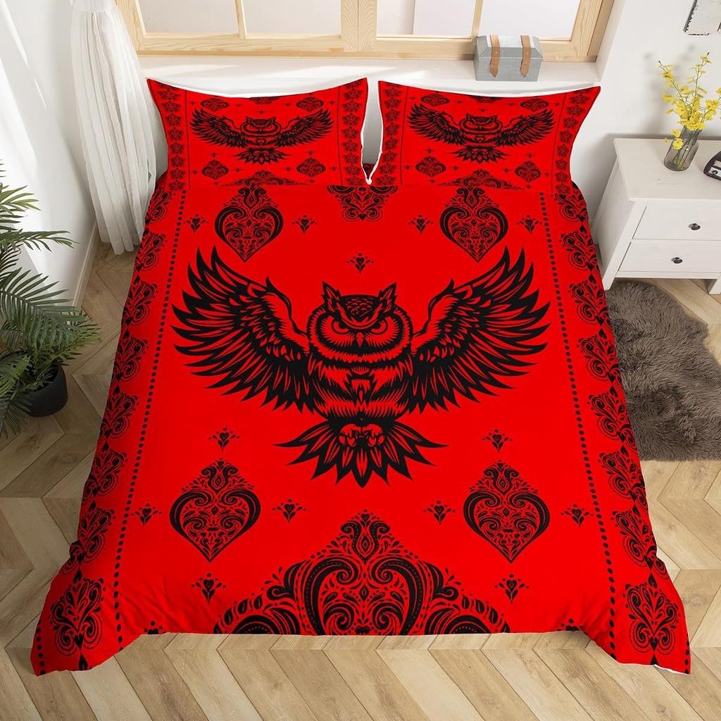 Home Textiles Owl Three-Piece Animal Digital Printing Quilt Pillowcase Bedding