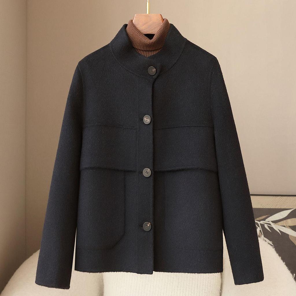 Spring 2025 Petite Stand Collar Women's Overcoat - 100% Double-sided Camel Hair Woolen Coat